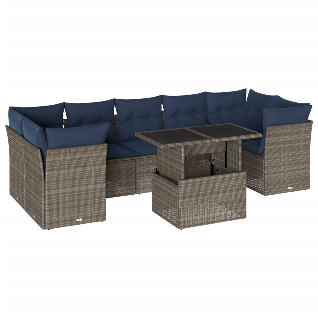 Ensemble de canapé de jardin 8 pcs avec coussins gris résine tressée