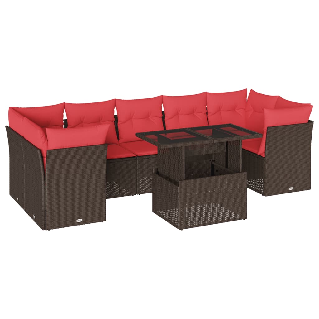 Ensemble de canapé de jardin 8 pcs avec coussins marron résine tressée