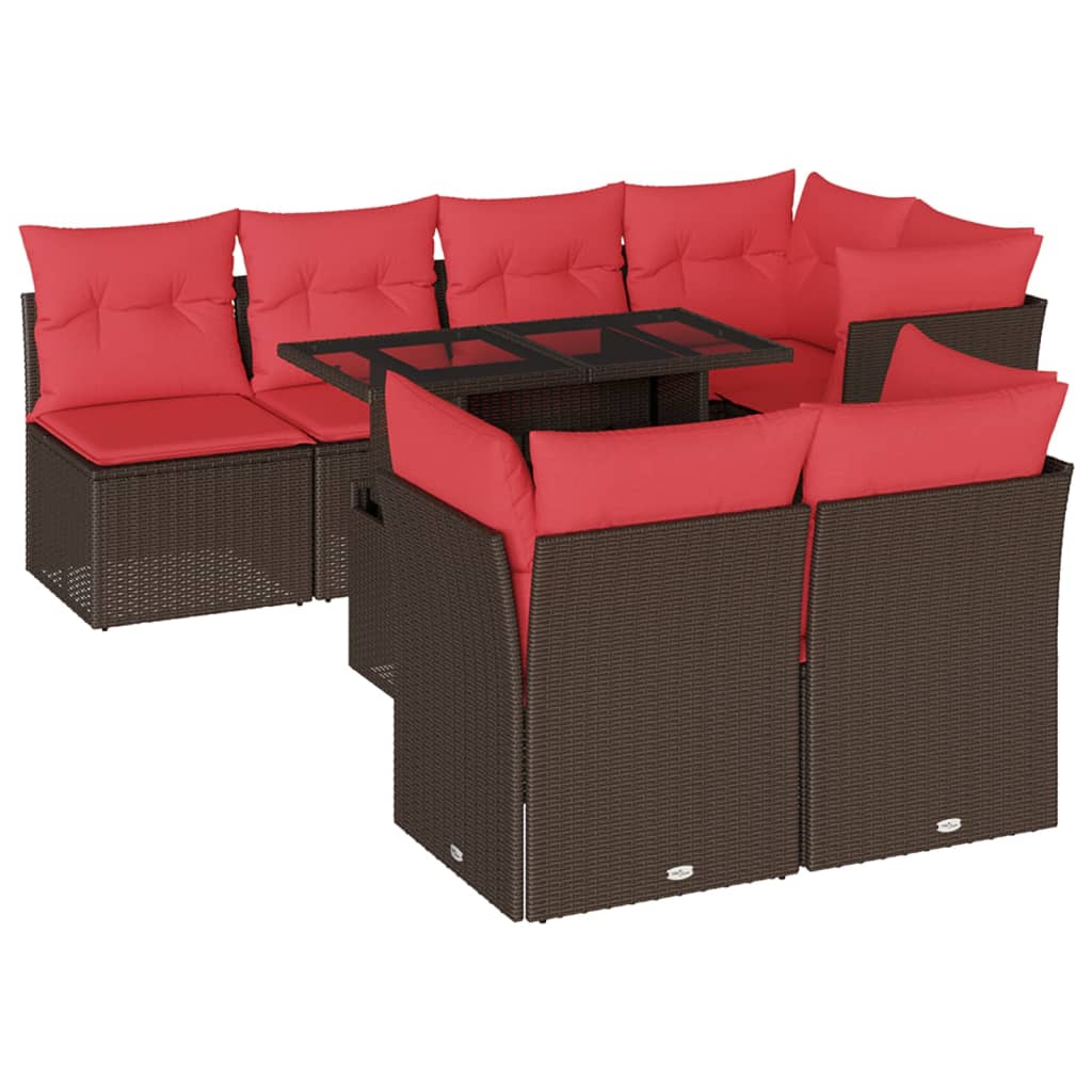 Ensemble de canapé de jardin 8 pcs avec coussins marron résine tressée