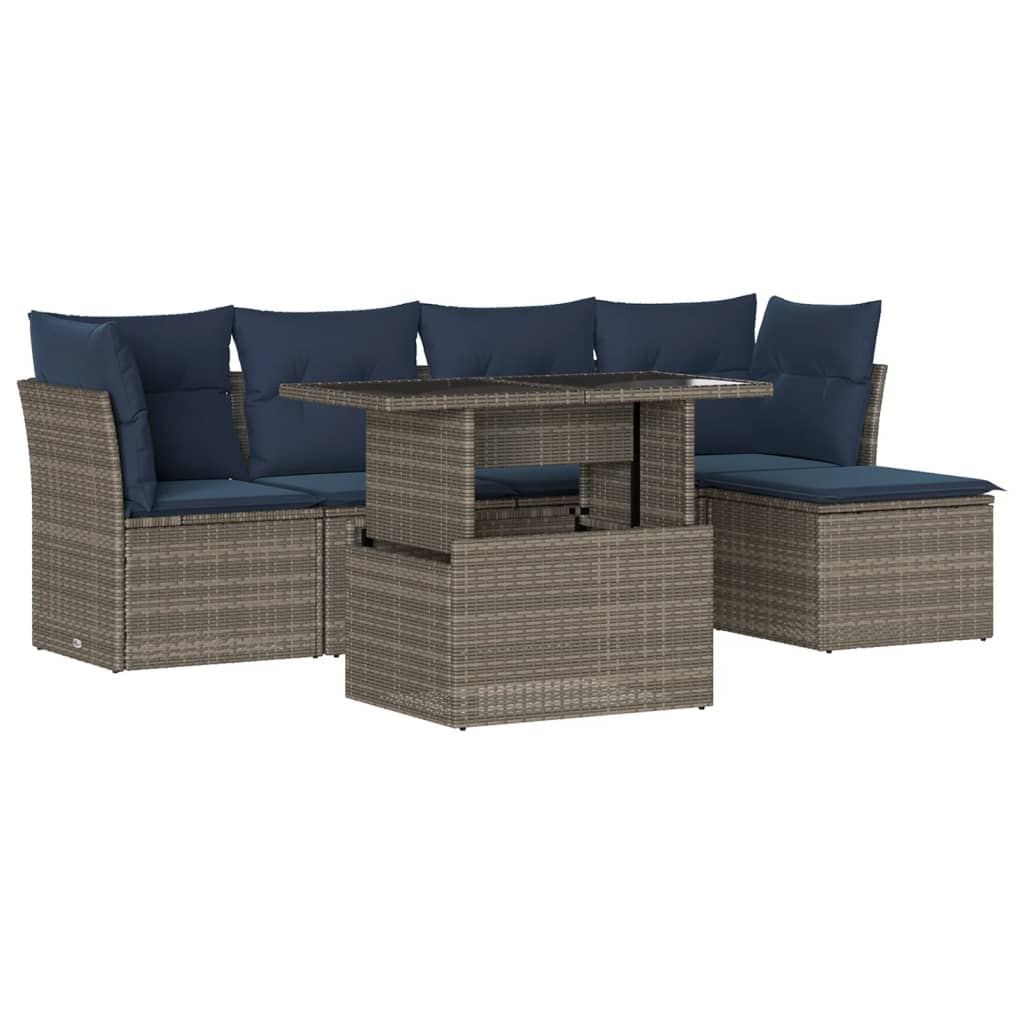Ensemble de canapé de jardin 6 pcs avec coussins gris résine tressée