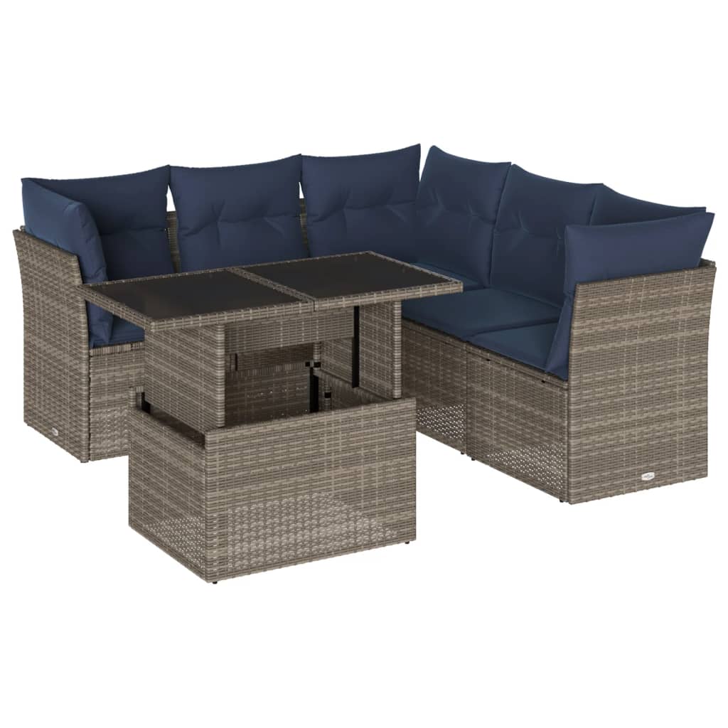 Ensemble de canapé de jardin 6 pcs avec coussins gris résine tressée