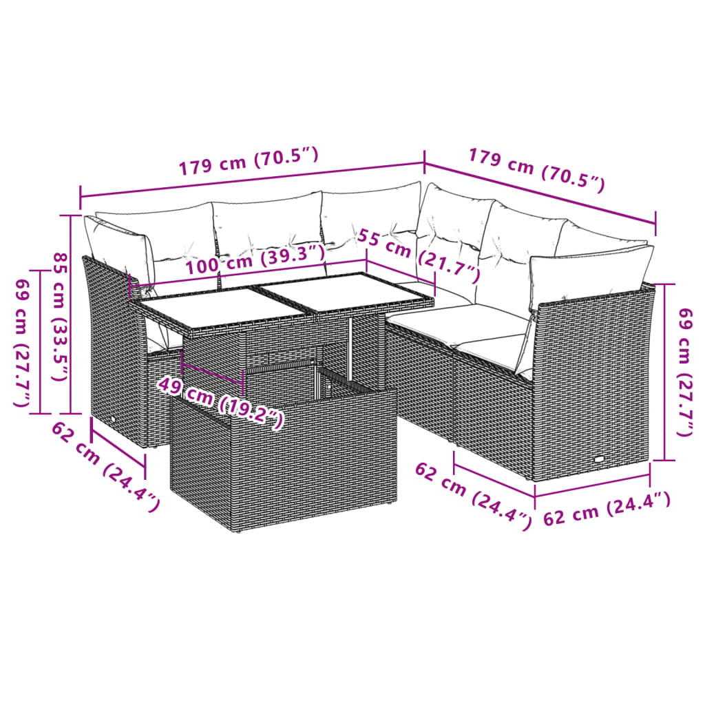 Ensemble de canapé de jardin 6 pcs avec coussins gris résine tressée