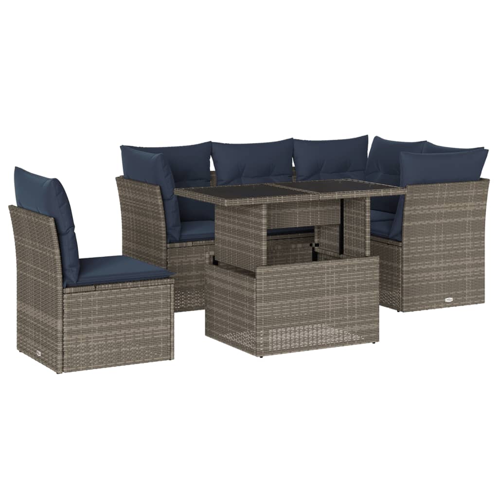 Ensemble de canapé de jardin 6 pcs avec coussins gris résine tressée