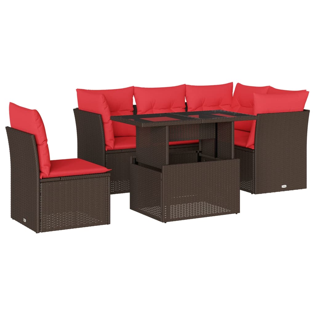 Ensemble de canapé de jardin 6 pcs avec coussins marron résine tressée