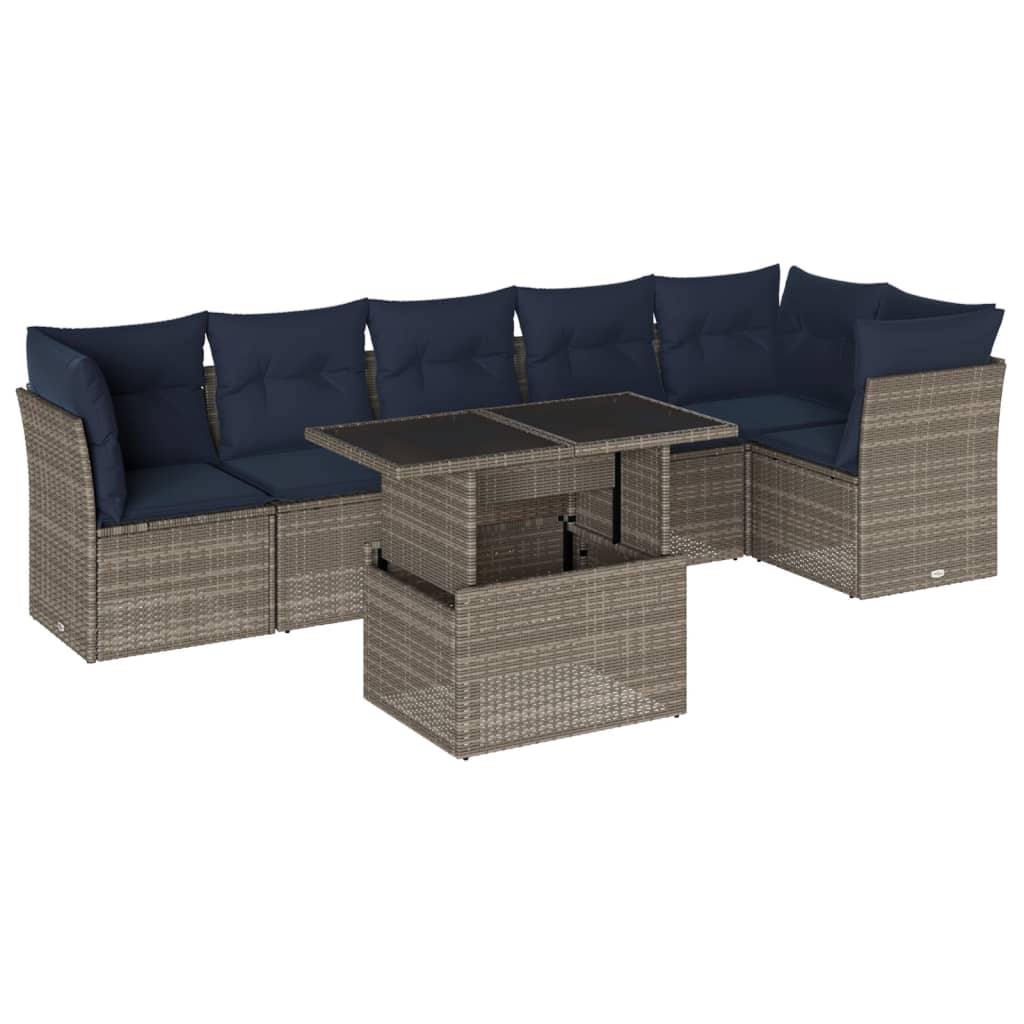 Ensemble de canapé de jardin 7 pcs avec coussins gris résine tressée