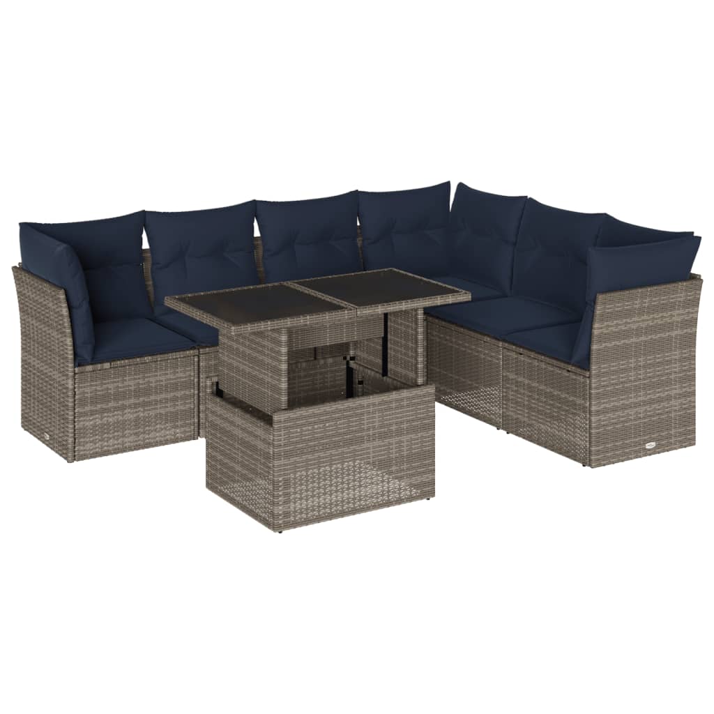 Ensemble de canapé de jardin 7 pcs avec coussins gris résine tressée