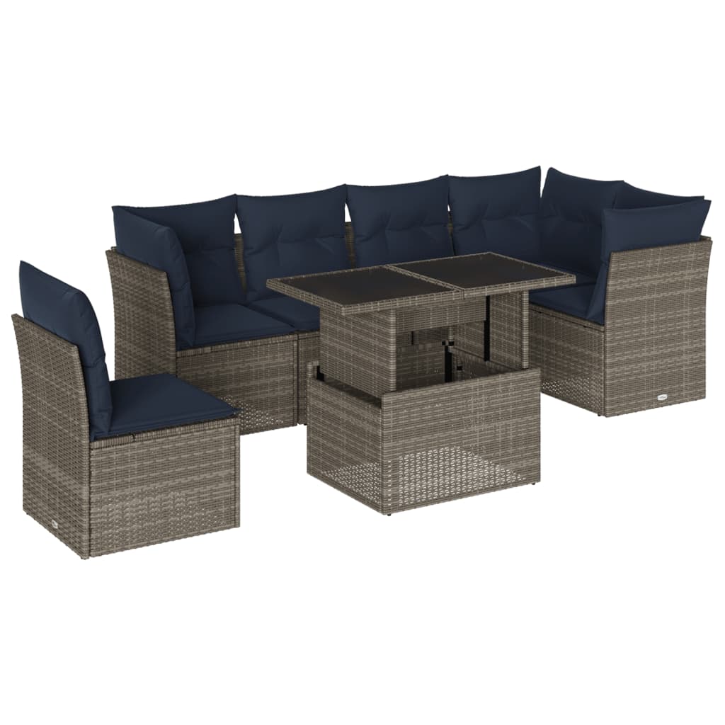 Ensemble de canapé de jardin 7 pcs avec coussins gris résine tressée
