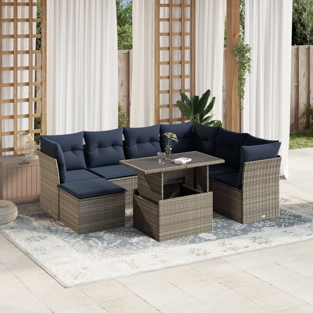 Ensemble de canapé de jardin 8 pcs avec coussins gris résine tressée