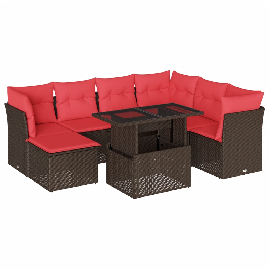 Ensemble de canapé de jardin 8 pcs avec coussins marron résine tressée