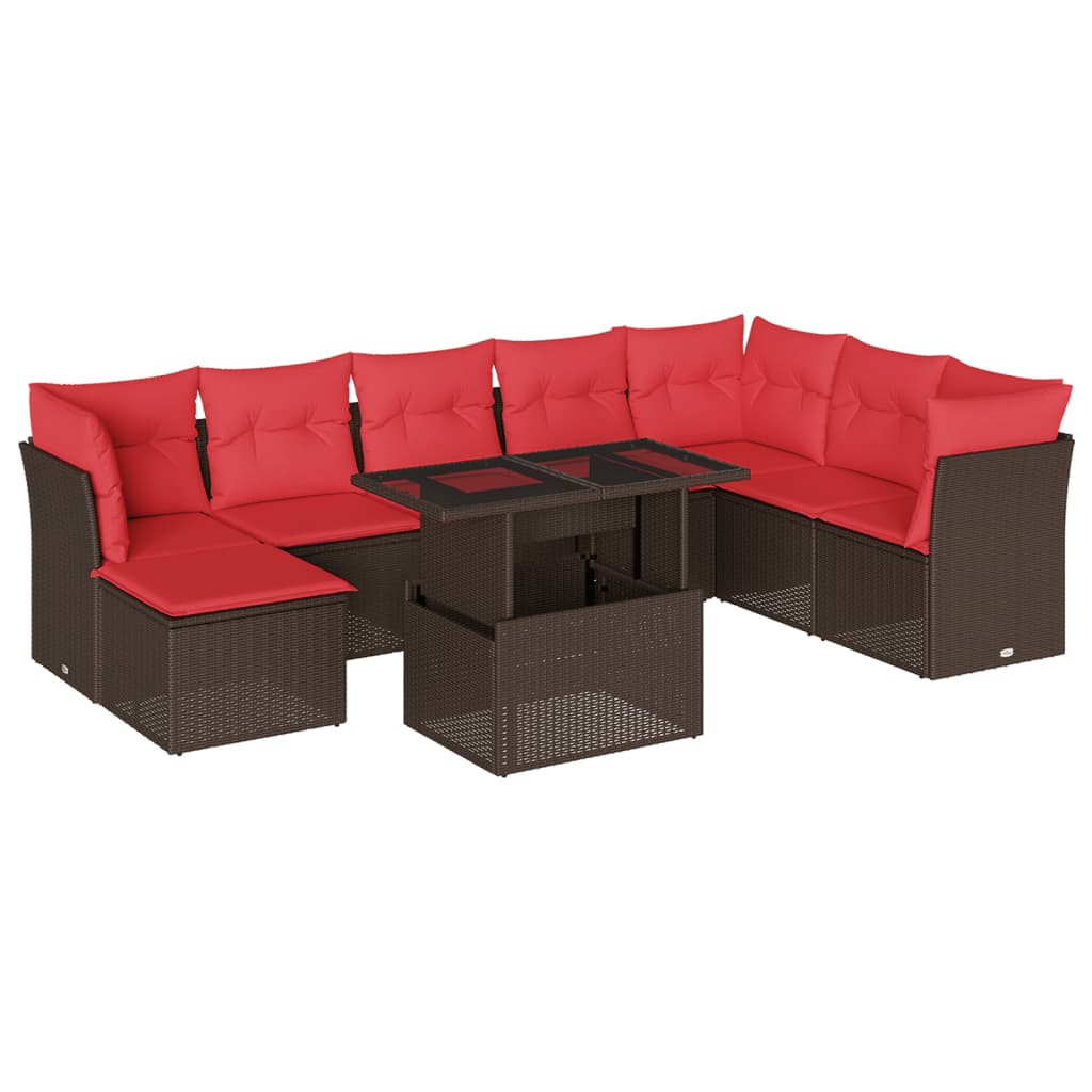 Ensemble de canapé de jardin 9 pcs avec coussins marron résine tressée