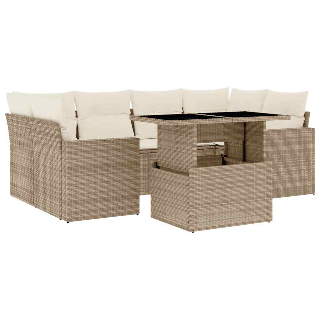 Salon de jardin avec coussins 7 pcs beige résine tressée