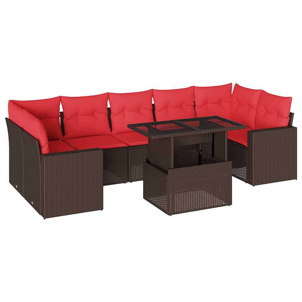 Ensemble de canapé de jardin 8 pcs avec coussins marron résine tressée