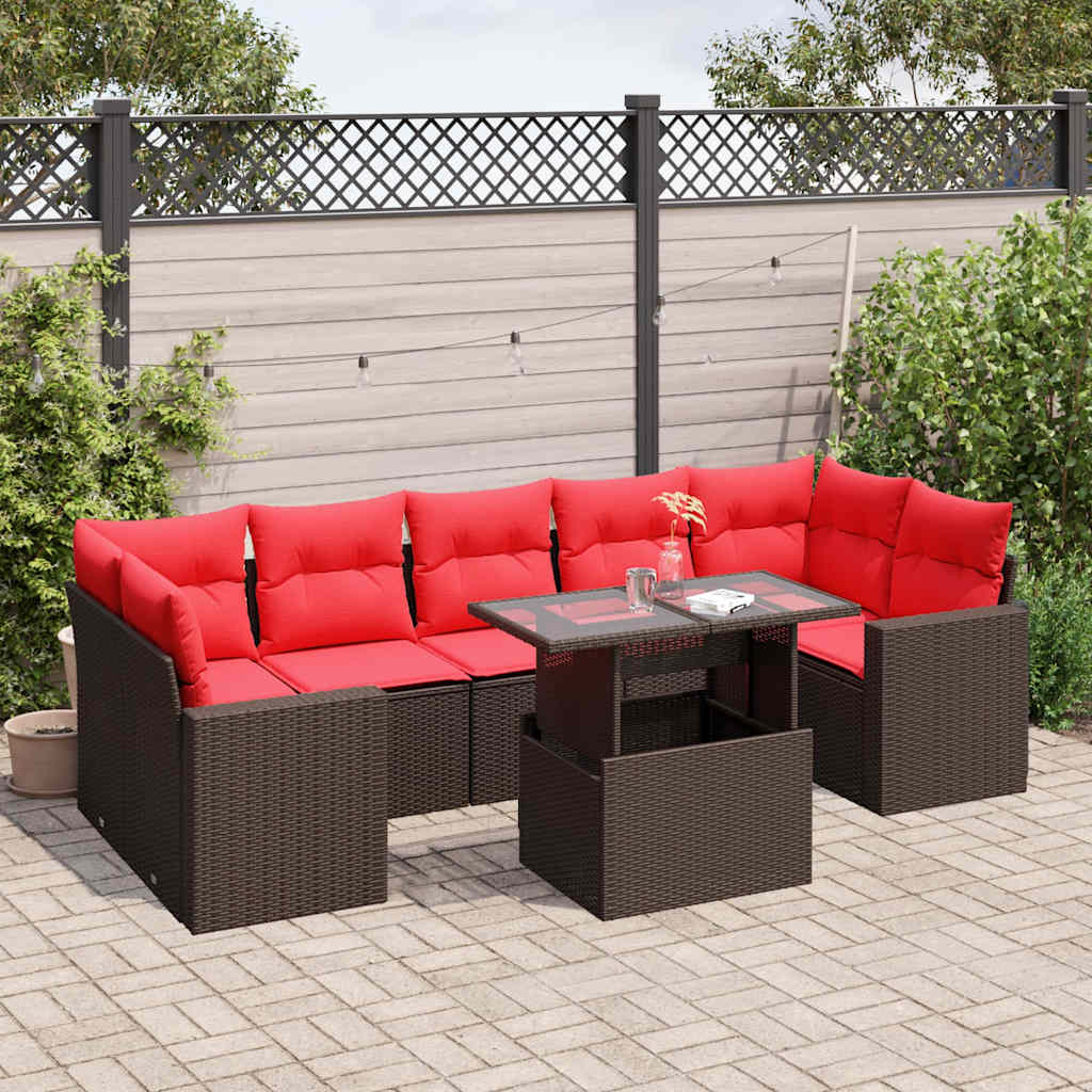 Ensemble de canapé de jardin 8 pcs avec coussins marron résine tressée