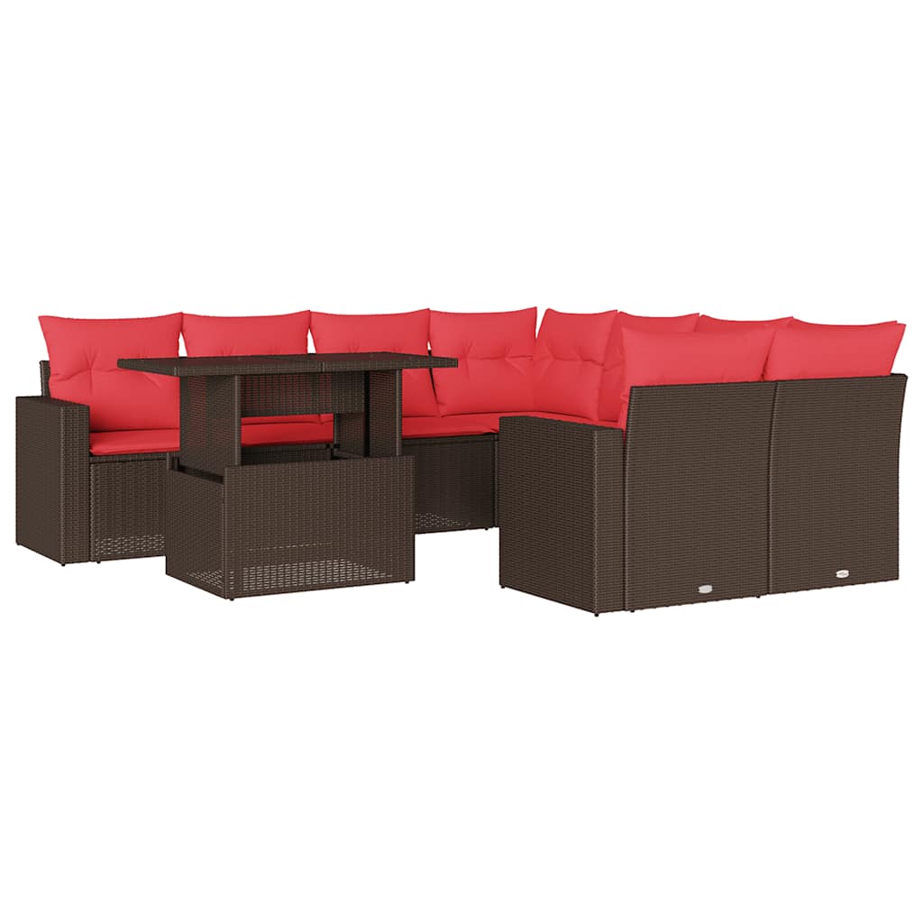 Ensemble de canapé de jardin 9 pcs avec coussins marron résine tressée