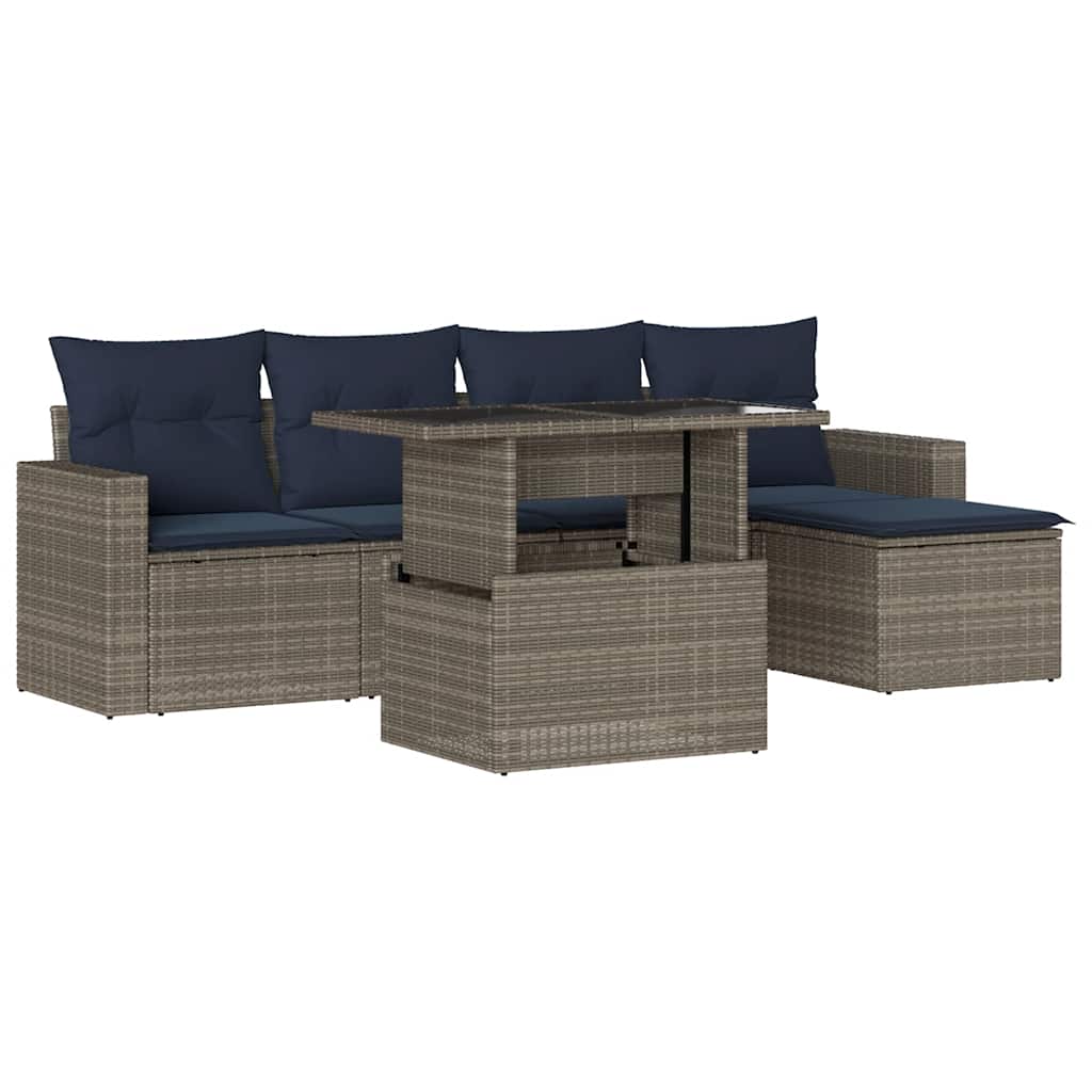 Ensemble de canapé de jardin 6 pcs avec coussins gris résine tressée