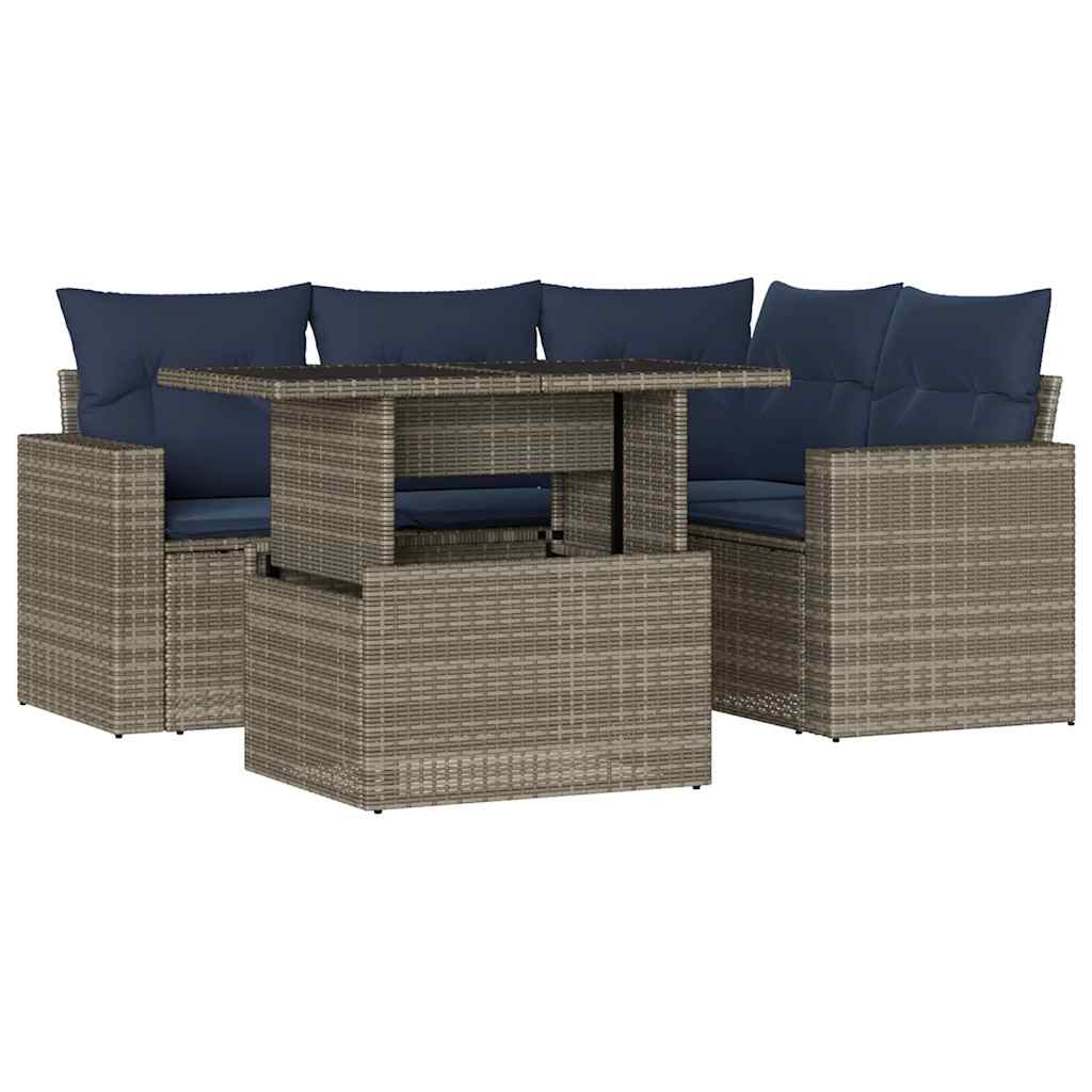 Ensemble de canapé de jardin 5 pcs avec coussins gris résine tressée