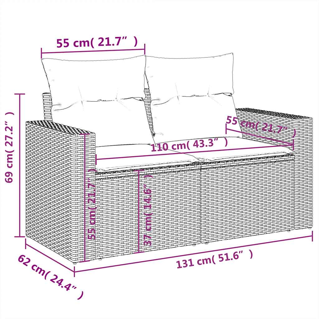 Ensemble de canapé de jardin 5 pcs avec coussins gris résine tressée