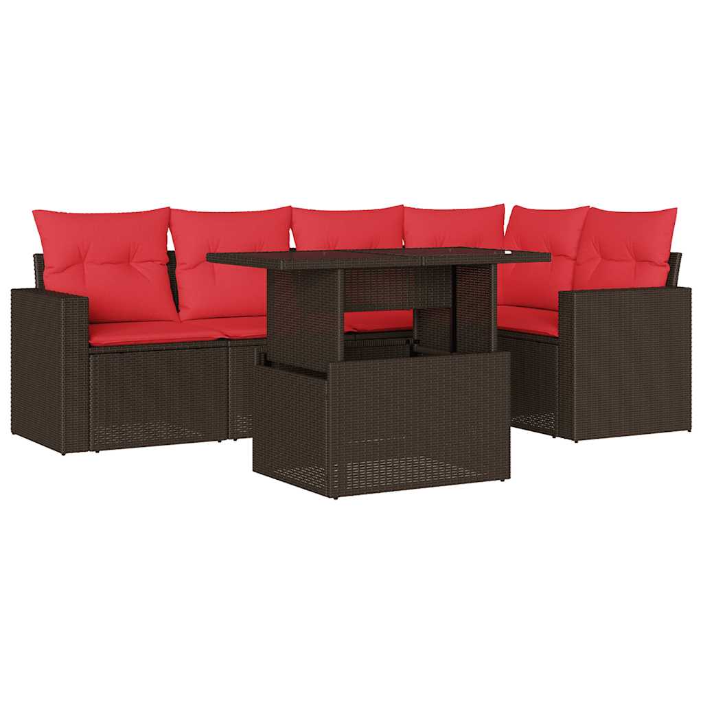 Ensemble de canapé de jardin 6 pcs avec coussins marron résine tressée