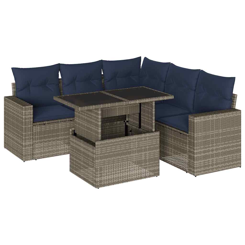 Ensemble de canapé de jardin 6 pcs avec coussins gris résine tressée