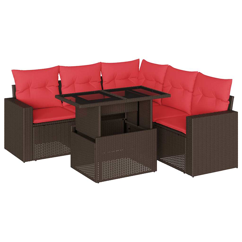 Ensemble de canapé de jardin 6 pcs avec coussins marron résine tressée