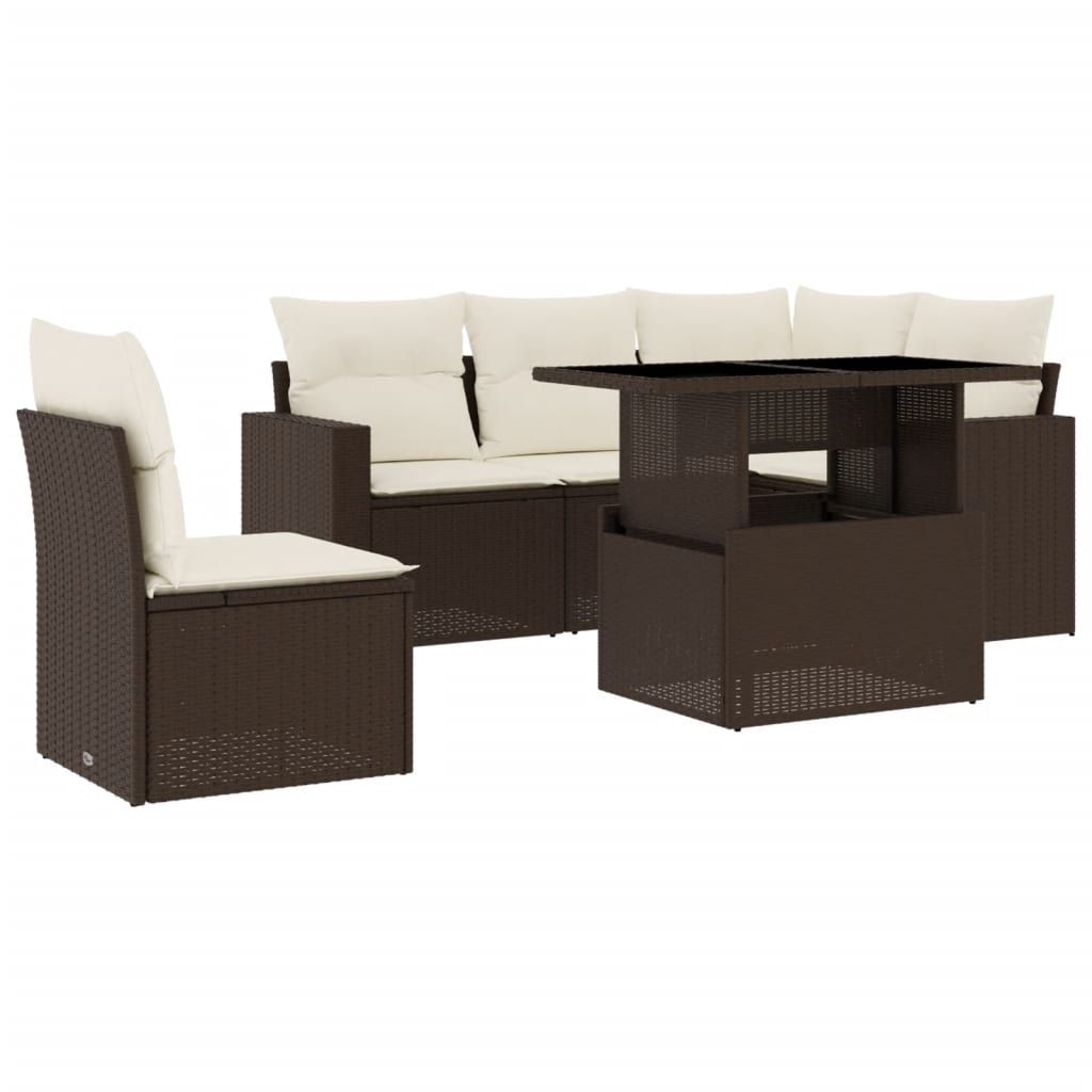Salon de jardin avec coussins 6 pcs marron résine tressée