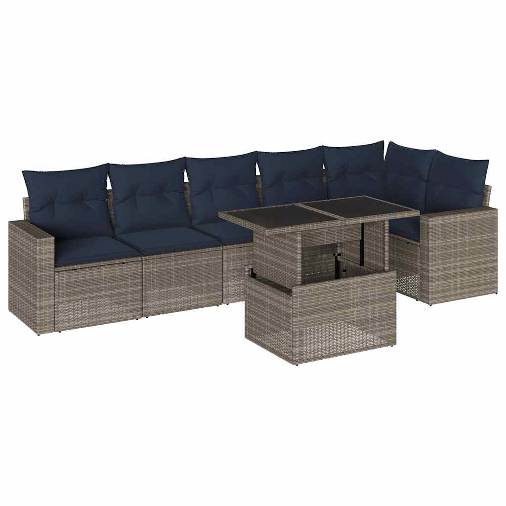 Ensemble de canapé de jardin 7 pcs avec coussins gris résine tressée