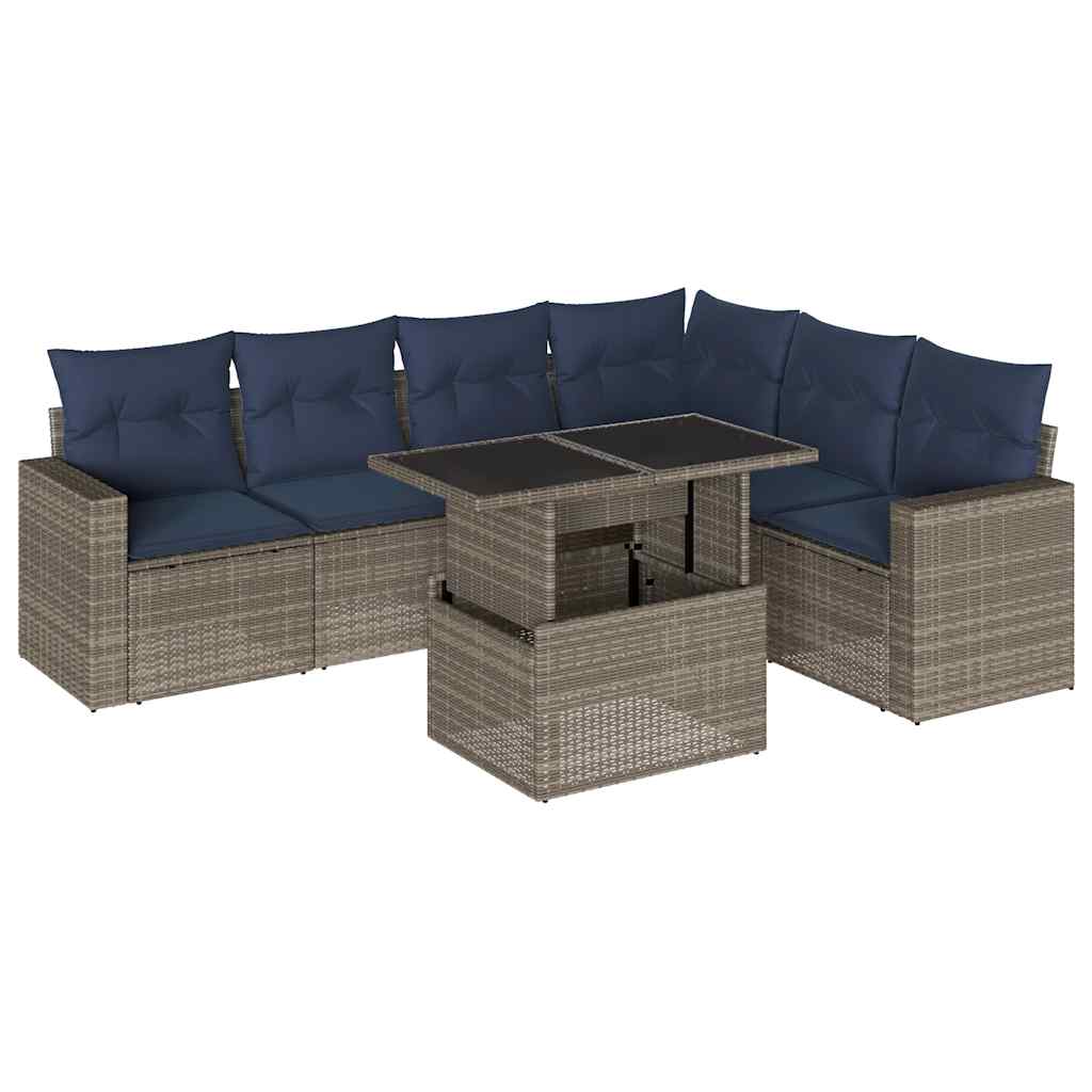 Ensemble de canapé de jardin 7 pcs avec coussins gris résine tressée