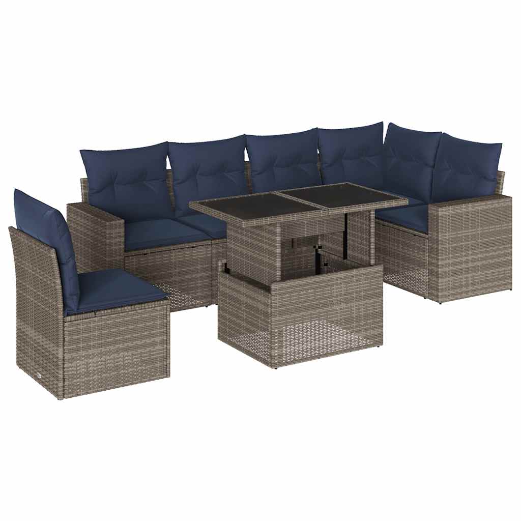 Ensemble de canapé de jardin 7 pcs avec coussins gris résine tressée