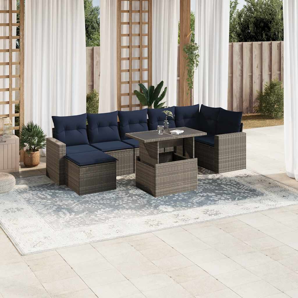 Ensemble de canapé de jardin 8 pcs avec coussins gris résine tressée