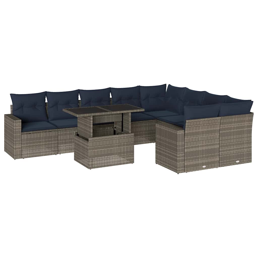 Ensemble de canapé de jardin 10 pcs avec coussins gris résine tressée