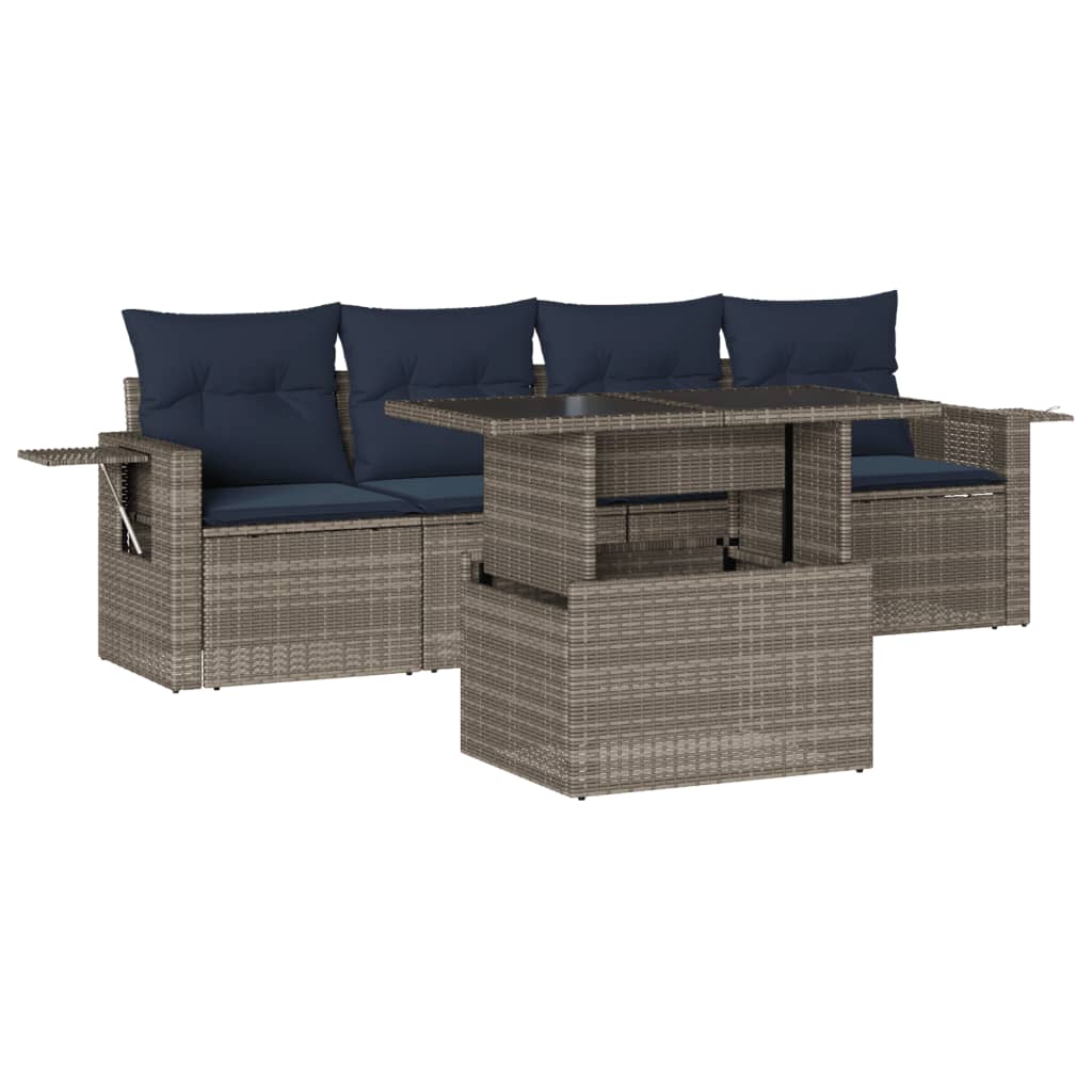 Ensemble de canapé de jardin 5 pcs avec coussins gris résine tressée