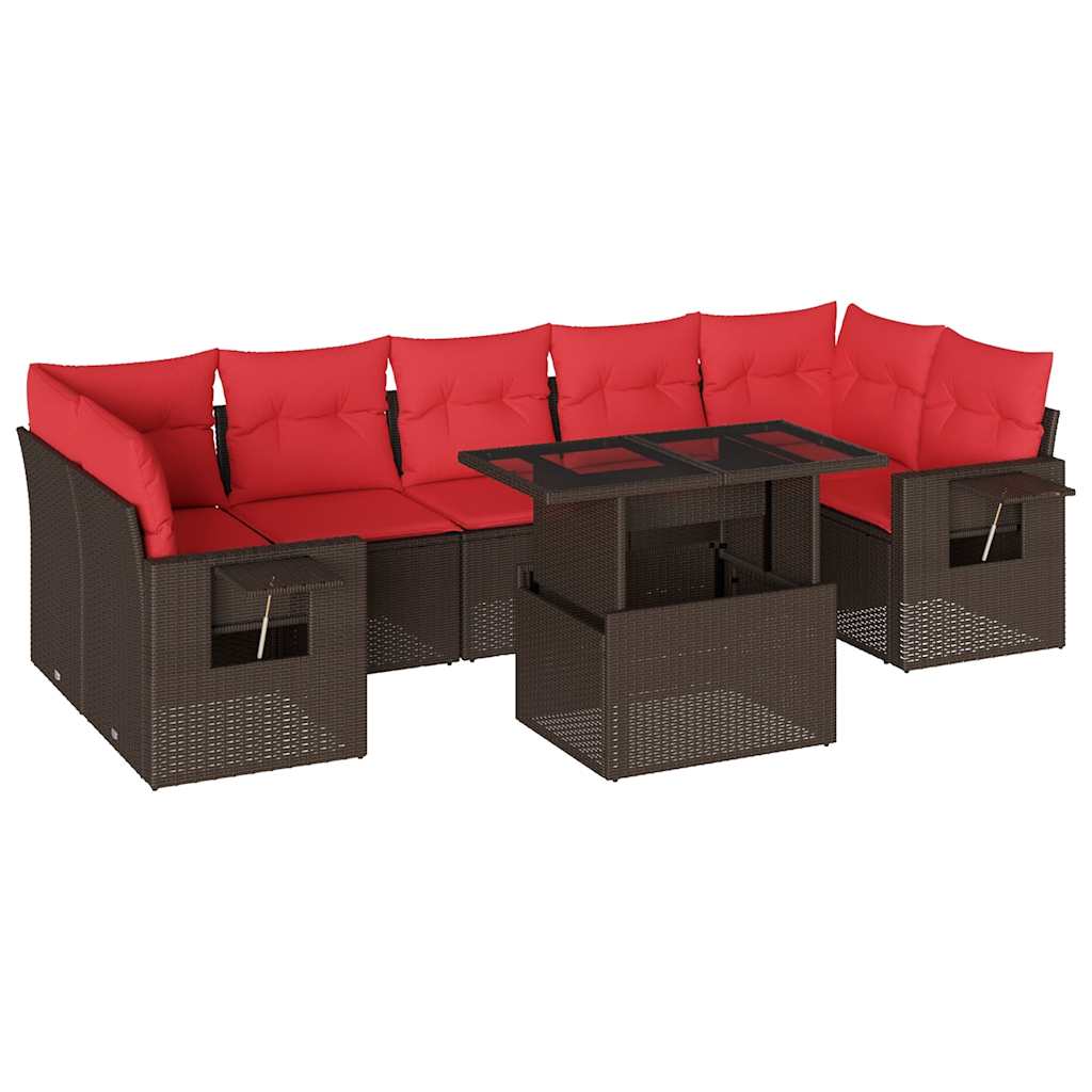Ensemble de canapé de jardin 8 pcs avec coussins marron résine tressée