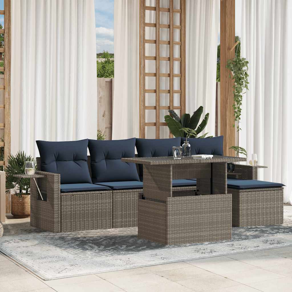 Ensemble de canapé de jardin 6 pcs avec coussins gris résine tressée