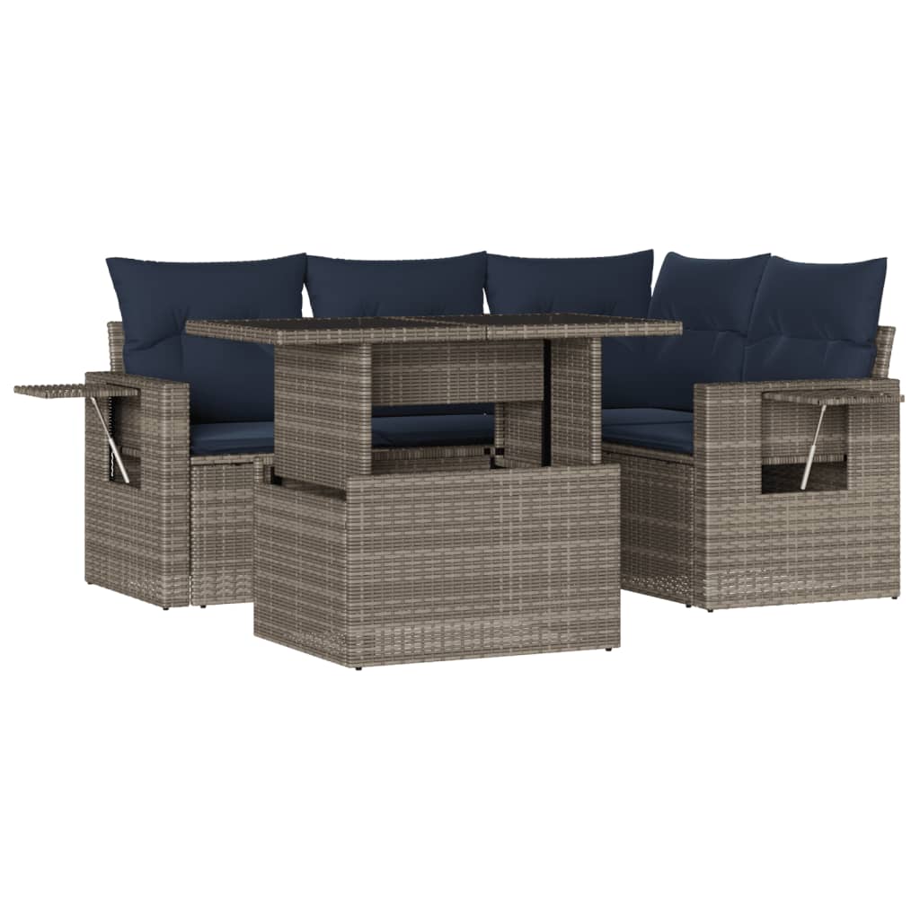 Ensemble de canapé de jardin 5 pcs avec coussins gris résine tressée