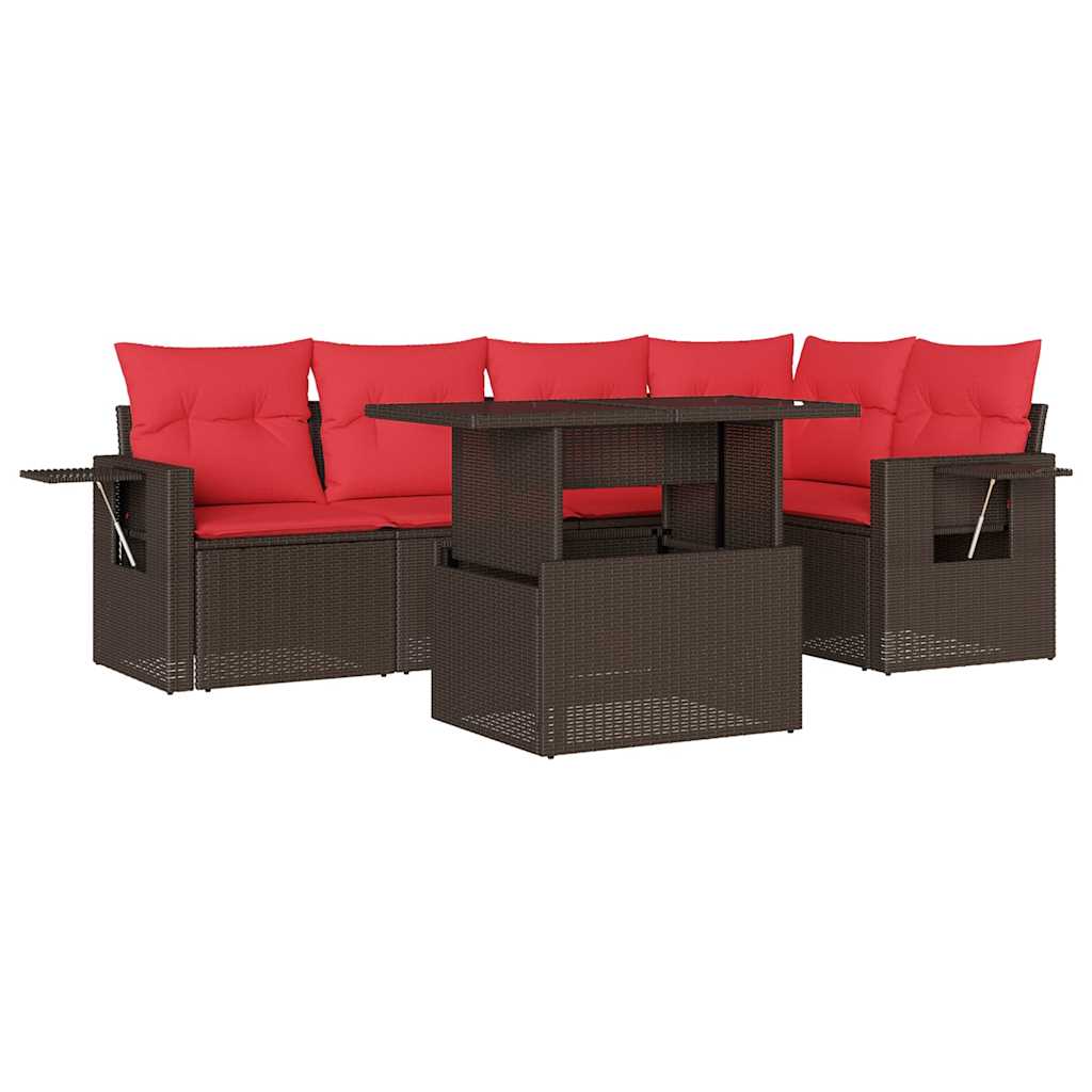 Ensemble de canapé de jardin 6 pcs avec coussins marron résine tressée