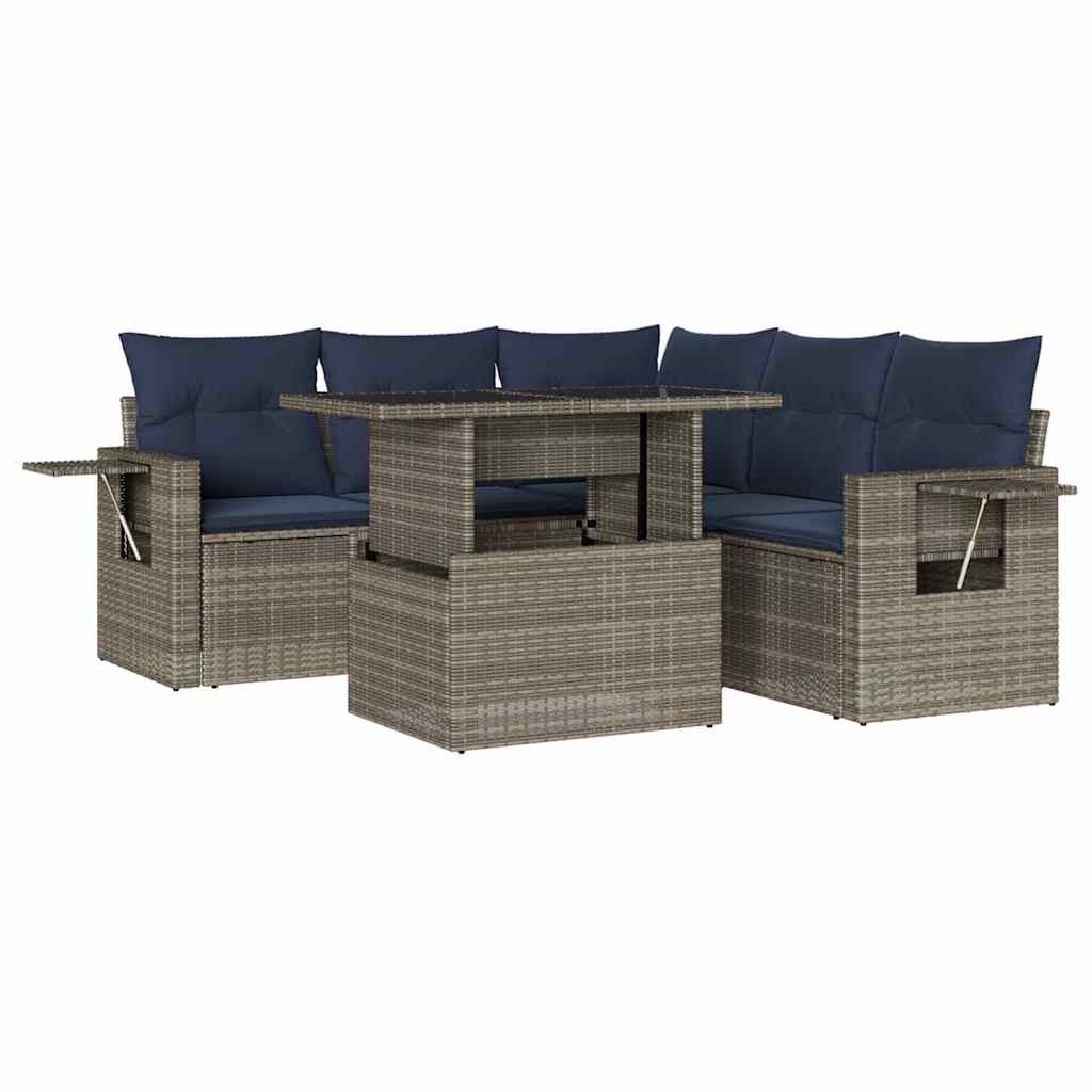 Ensemble de canapé de jardin 6 pcs avec coussins gris résine tressée