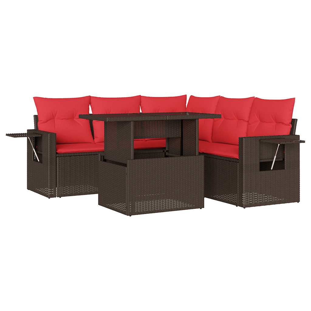 Ensemble de canapé de jardin 6 pcs avec coussins marron résine tressée