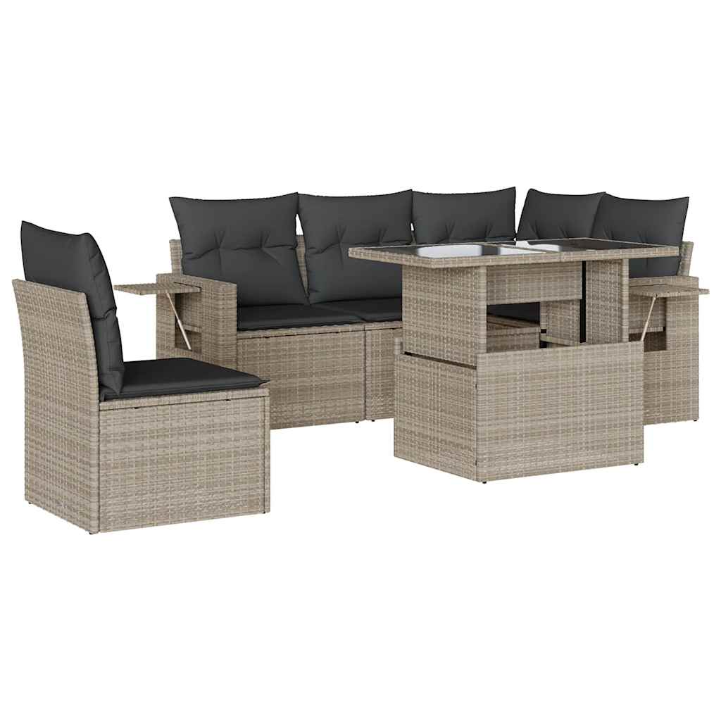 Salon de jardin 6 pcs avec coussins gris clair résine tressée