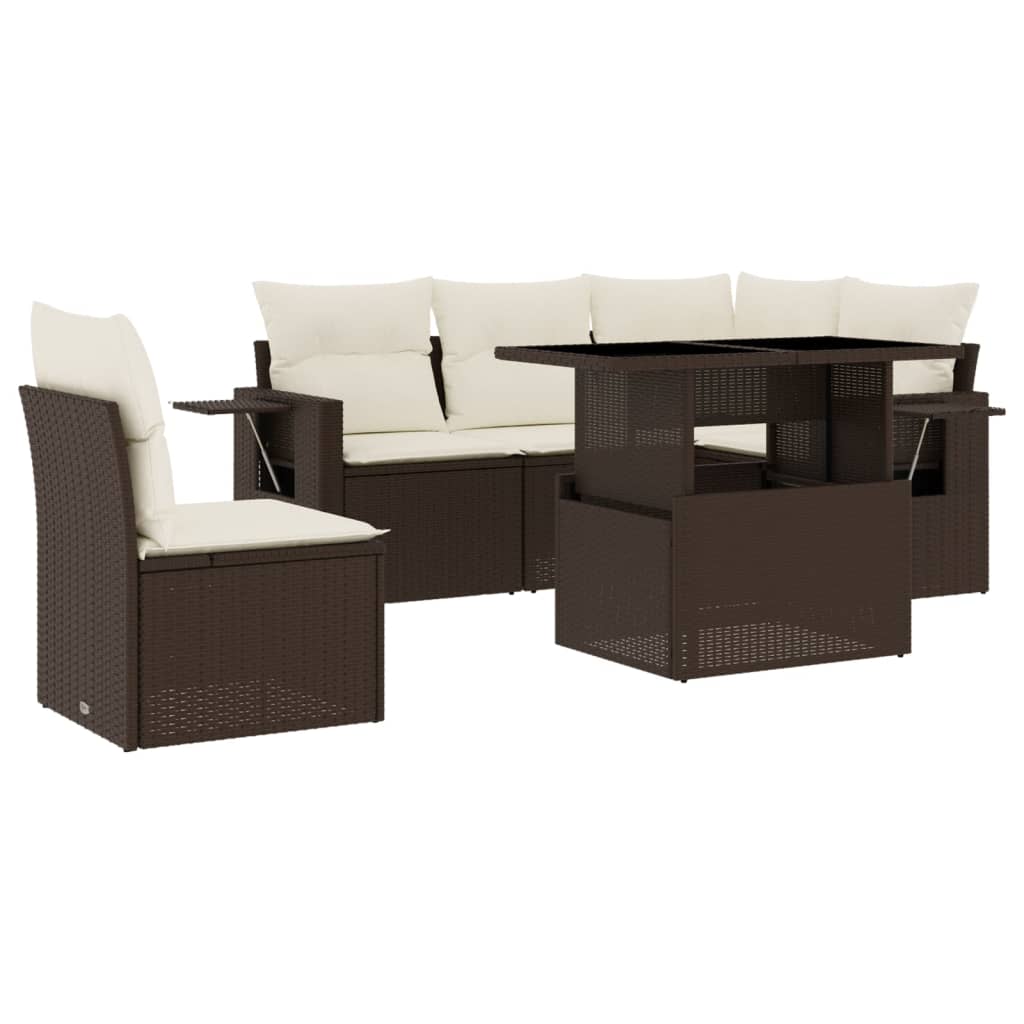 Salon de jardin avec coussins 6 pcs marron résine tressée