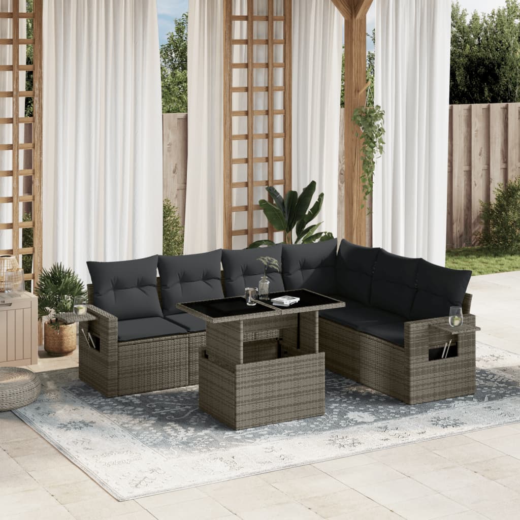 Salon de jardin avec coussins 7 pcs gris résine tressée - XIOS