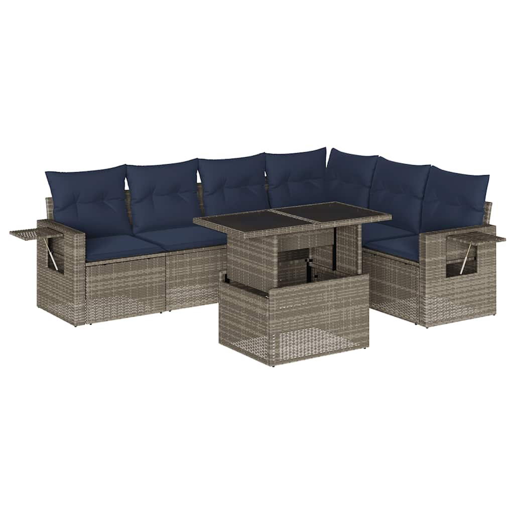 Ensemble de canapé de jardin 7 pcs avec coussins gris résine tressée