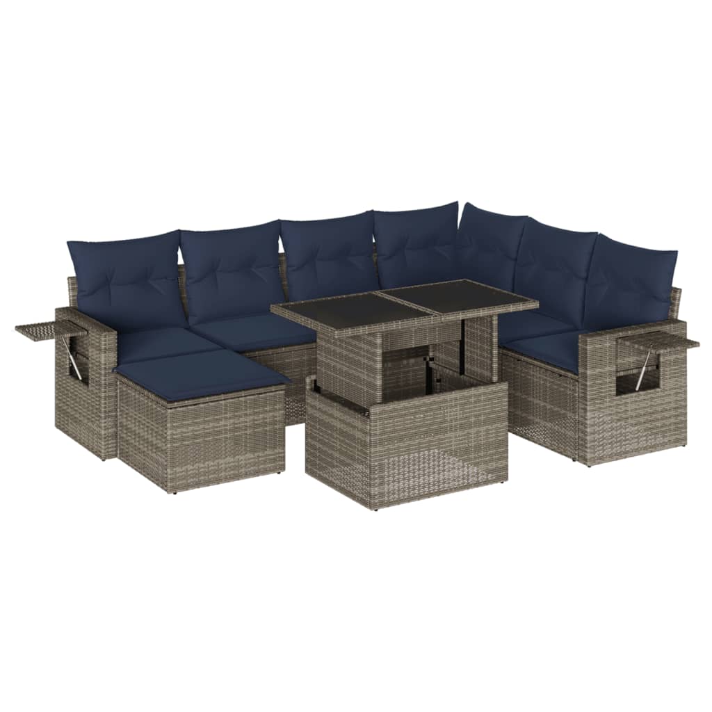 Ensemble de canapé de jardin 8 pcs avec coussins gris résine tressée