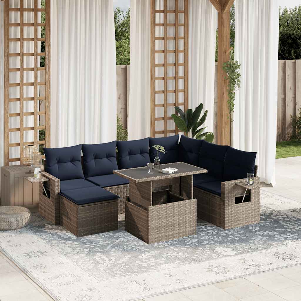 Ensemble de canapé de jardin 8 pcs avec coussins gris résine tressée