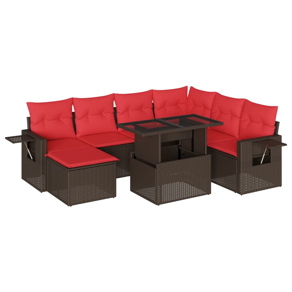 Ensemble de canapé de jardin 8 pcs avec coussins marron résine tressée