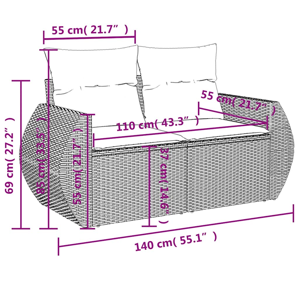 Ensemble de canapé de jardin 5 pcs avec coussins gris résine tressée