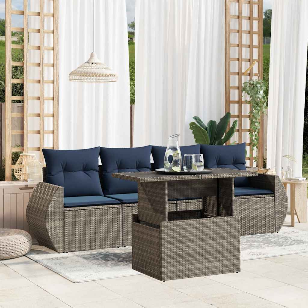 Ensemble de canapé de jardin 5 pcs avec coussins gris résine tressée