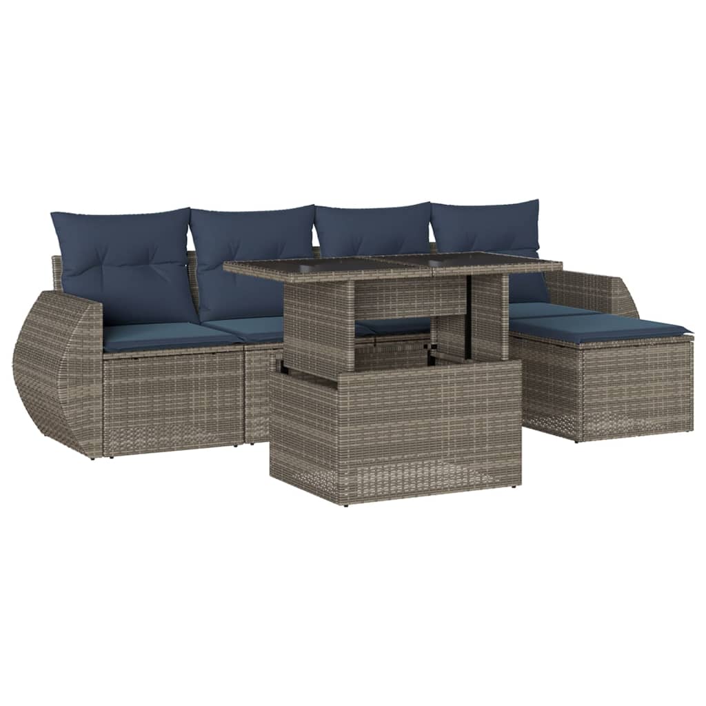 Ensemble de canapé de jardin 6 pcs avec coussins gris résine tressée