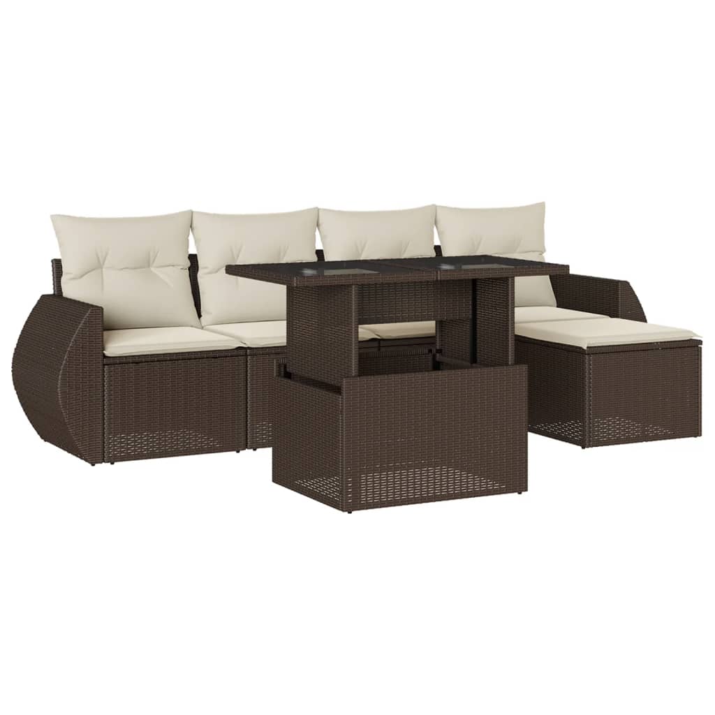 Salon de jardin avec coussins 6 pcs marron résine tressée