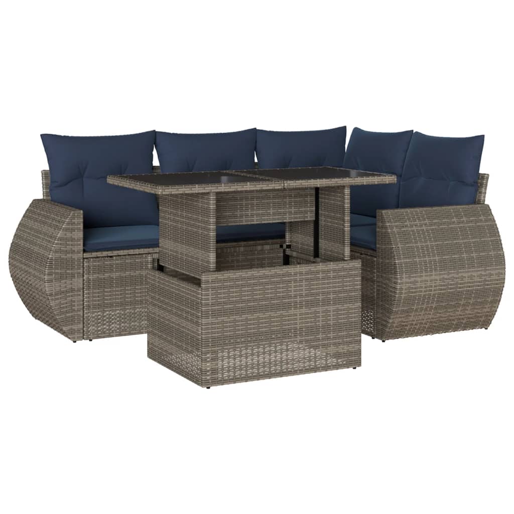 Ensemble de canapé de jardin 5 pcs avec coussins gris résine tressée