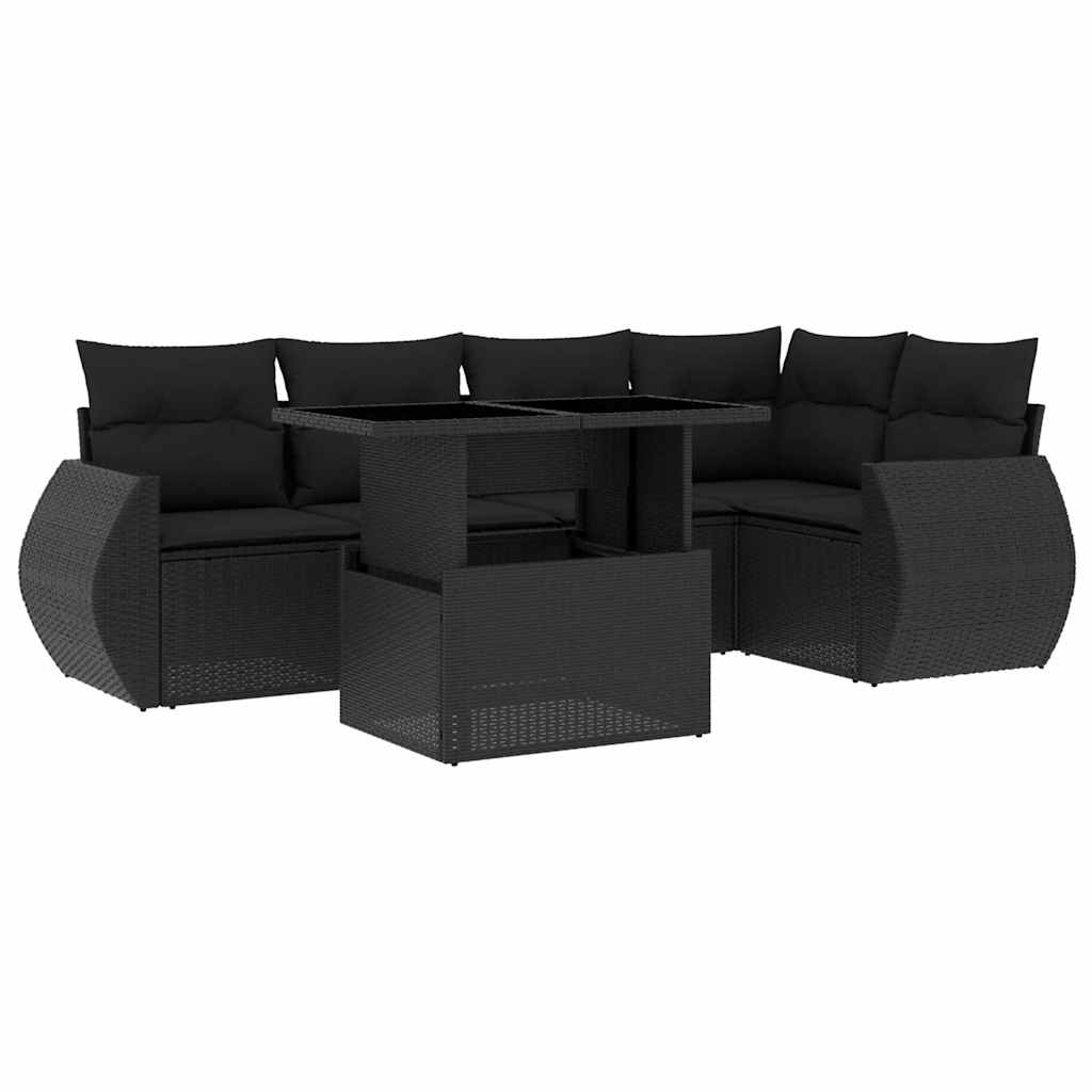 Salon de jardin 6 pcs avec coussins noir résine tressée